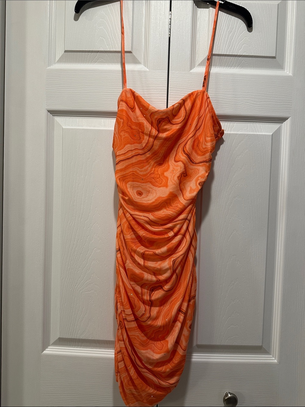 Orange Marble-Print Cowl Neck Mini Dress